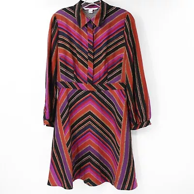 Diane Von Furstenberg Shirt Dress Womens 6 Chrissie Stripe Colorful Silk Wool • $29.95