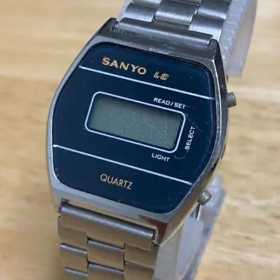 $21.24 • Buy Vintage Sanyo Mens Silver Blue LCD Digital Quartz Watch~For Parts Repair