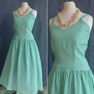 Vintage 50s Dress Green Silky Taffeta Full Skirt Fit And Flare Swing Twinwood  • £20