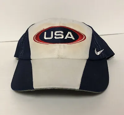 Vintage 90s Nike Team USA Olympics Swoosh Embroidered Adult Snapback Hat Cap • $14