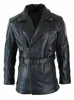 Men's Black 3/4 Motorcycle Biker Long Cow Hide Leather Jacket/Coat • $132.99