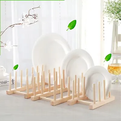 £6.99 • Buy Wooden Dish Plate Cupboard Rack Holder Kitchen Storage Drying Plate Cup Stand UK