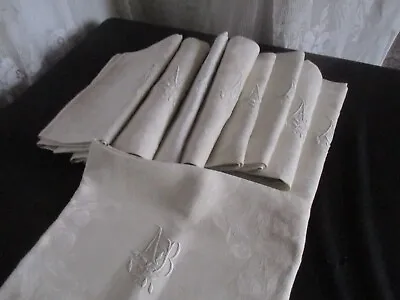 Antique Vintage FrenchWhite Dinner Napkins AB Monogram Set • $60.62