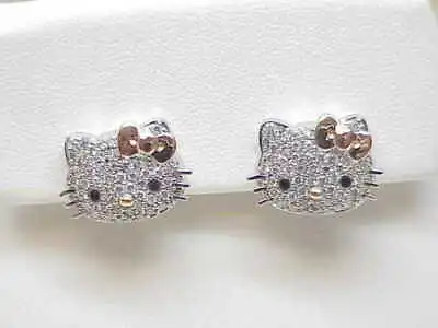 $175.28 • Buy 1.30 Ct Round Cut VVS1/D Diamond Hello Kitty Stud Earrings 14K White Gold Finish