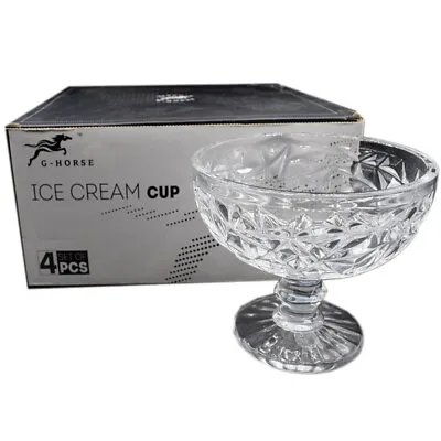 4 X Ice Cream Sundae Glass Footed Dessert Bowls Fruit Cocktail Crystal Glasses • £12.99