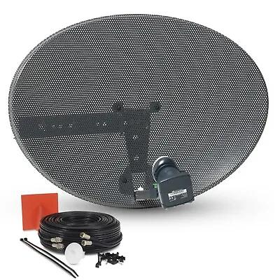 £47.99 • Buy Zone 1 60cm Satellite Dish & Quad Lnb + 50m Black Twin Cable For Sky / Freesat
