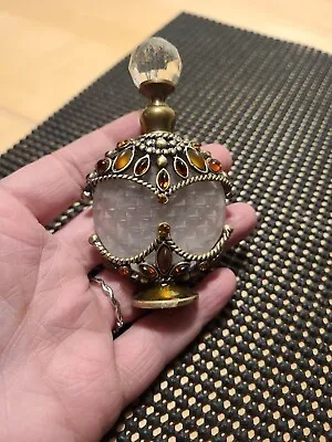 Vintage Crystal Perfume Bottle Metal Overlay Crystals • $14