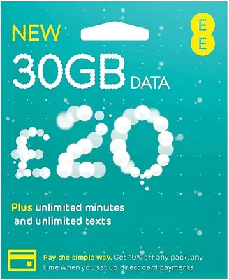 EE Sim Card £20 Pack 30GB Data Unlimited Calls SMS Pay As You Go Mini Micro Nano • £0.99