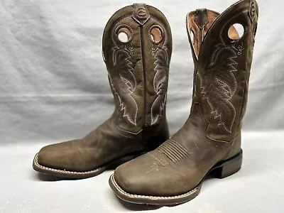 Dan Post Men's 9 D Brown Leather Square Toe Pull Holes Western Cowboy Ride Boots • $39.99