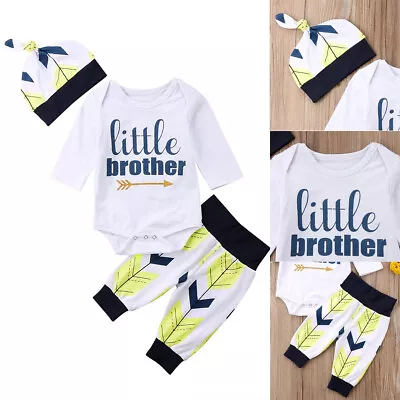 3PCS Newborn Baby Boy Clothes Long Sleeve Romper Jumpsuit  Pants Hat Outfits • $16.99