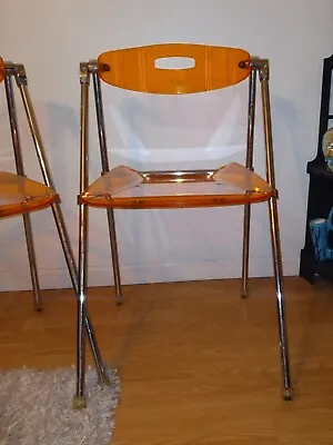 2 Vintage Original Giancarlo Pinetti Orange Lucite Folding Chairs Rare • $1100