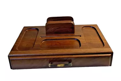 Dresser Box Valet Style Wood Jewelry Desk Caddy Organizer W/ Drawer Men Women • $29.99