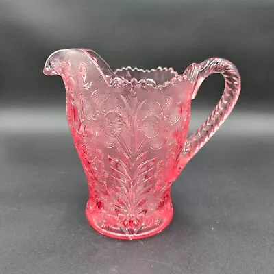 Vintage L E Smith Pink Glass Pitcher Tiger Lilly Dogwood Pressed Glass 8  Tall • $39.98