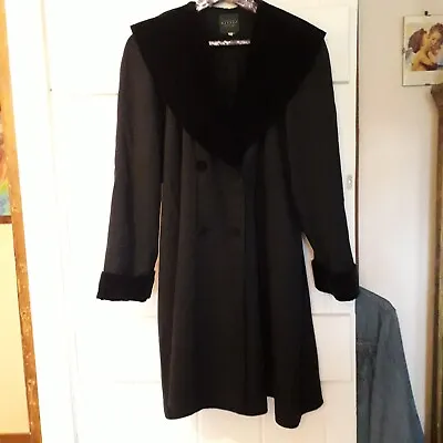 Vintage Charlotte Halton For River Island Black Swing Coat Velvet Collar 14 16 • £21
