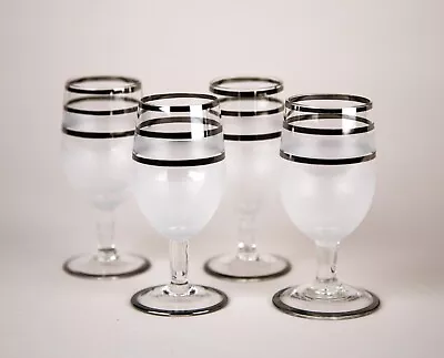 Vintage Silver Band Frosted Cordial Glasses Set Of 4 MCM • $34.95