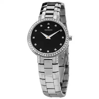 Movado Faceto Quartz Diamond Black Dial Ladies Watch 0607484 • $2037.75
