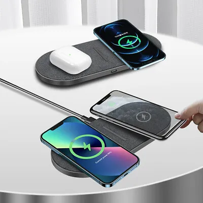 40W 2in1 Wireless Charger Dual Pad Mat For Apple Air Pods IPhone Samsung Android • $20.99