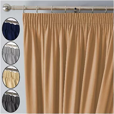 Blackout Curtains Pencil Pleat Energy Saving Thermal Curtain Panels W Tiebacks • £15.11