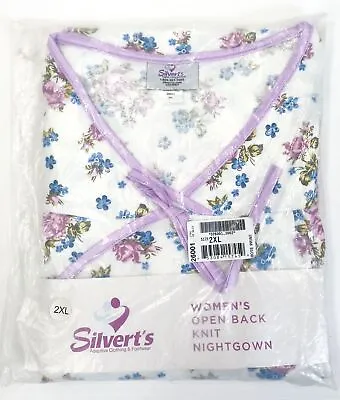 Silvert's Women Open Back Knit Assisted Dressing Hospital Gown Rose Print 2XL • £32.48