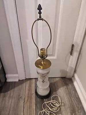 Vintage Frosted Handpainted Glass Lamp With Ornate Base/ Brass And Finial.26  • $89.99