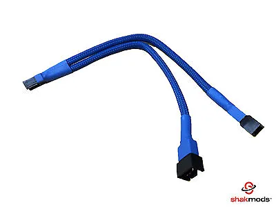 4 Pin PWM Fan Y Splitter Dark Blue Sleeved Extension Cable 20cm Shakmods Brand • £3.99