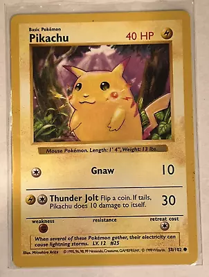 Pikachu 58/102 Shadowless Red Cheeks Pokemon Base Set Single Card • $24.77