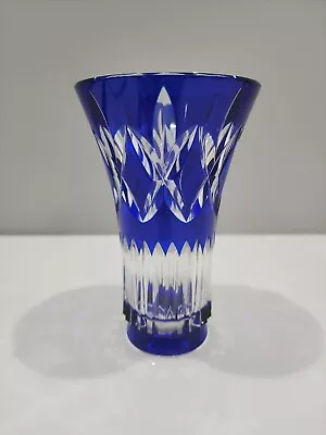 Val St Lambert Signed Cobalt Blue & Clear Crystal 6  Vase ~ EXQUISITE!  • $165