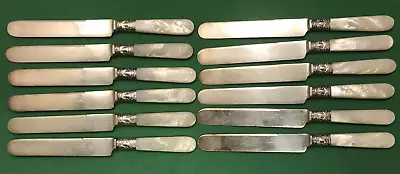 Set Of 12 1834 J Russell & Co Sterling Ferrule Blunt End Knives MOP Handles • $79