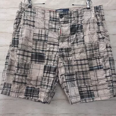 American Eagle Men's Madras Plaid Patchwork Shorts Tan Brown Size 38 10  Inseam • $16.97