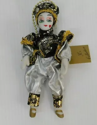 K's Collection Clown Harlequin Figurine Posable 6.5  Tall Silver Gold And Black • $9.99