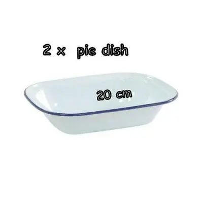 2 Falcon 20 Cm Oblong Enamel Pie Dish Non Stick Oven Baking Dish White Blue Rim • £12.99
