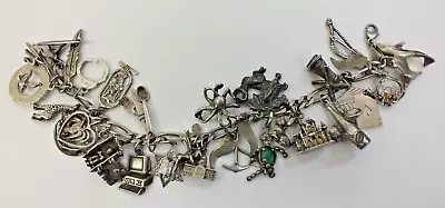 Vintage Sterling Silver Loaded Charm Bracelet 27 Charms Souvenirs 67.4 Grams 8  • $225