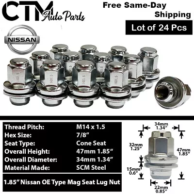 24x Chrome OEM Factory Mag Seat M14x1.5 Lug Nuts Fit Armada/Titan XD/QX56/QX80 • $32.19