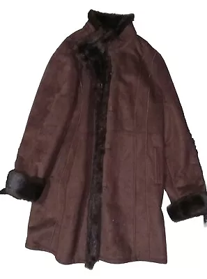 Gallery Womens Brown Long Sleeve Faux Fur Lining Casual Coat Size Lg • £57.85