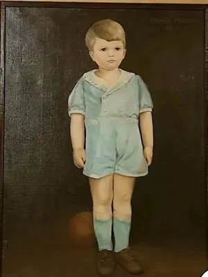 VINTAGE 1930 S Oil Painting Jimmy Murray Boy Blue Outfit Art Elaine Ellis Signed • $1750