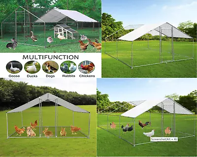 £159.99 • Buy Walk In Chicken Run Cage Coop Poultry Hen Rabbit Kennel Hutch Metal Puppy Pen