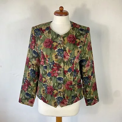 £22 • Buy Vintage Green/Burgundy Floral Rose Jacket Blazer Fit UK Size 12