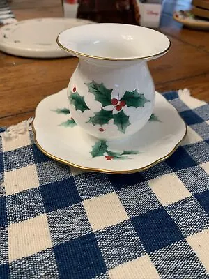 MIKASA Ribbon Holly Christmas Sm Bud Vase Red Berries Gold Trim With Candy Dish • $10.19