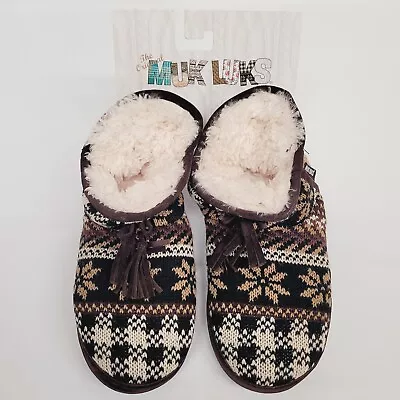 MUK LUKS Sweater Bootie Slippers SNOWFLAKES Camel Brown Womens Sz Large 9-10 NEW • $19.99