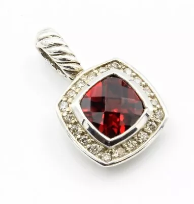 David Yurman Sterling Garnet Diamond Petite Albion 11mm Pendant C31 • $259