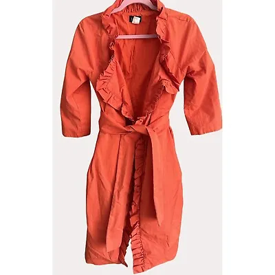 J Crew Ruffle Trim Mid Length Womens Belted Jacket Coat Orange Red 2 Bp • $20