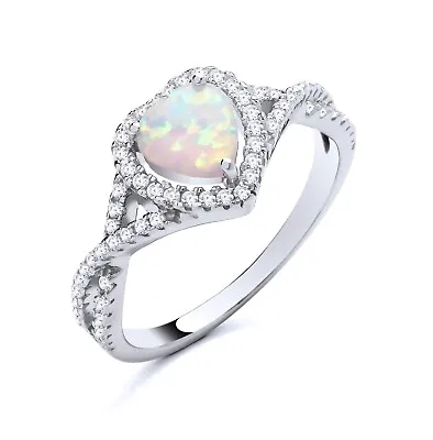 925 Sterling Silver Opal & CZ Heart Halo Ladies Cluster Ring Size J To S • £14.95