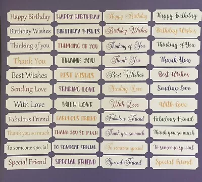 44 Mixed Card Making Sentiments Embellishments Craft Card Toppers Banners • £3.99