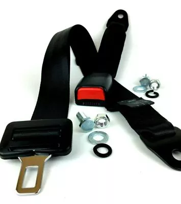 Car 2 Point Seat Belt Harness Safety Lap Strap Adjustable Universal + Bolts Nuts • £5.99