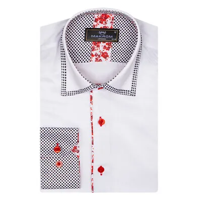 Makrom Collar Contrast Design Long Sleeve Men's Shirts Sl 6507- White • £29.99