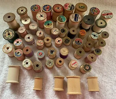 Lot Of 55 Vtg Wooden Spools Of Thread Sewing Antique Cotton Silk Color Variety • $26