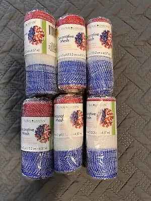 6 Floral Garden Decorative Mesh 6 In X 5 Yd Rolls Red/White/Blue Stripes Deco • $8.99