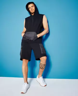 Royalty By Maluma Relaxed Fit Mixed Media Sleeveless Hoodie Black Size XL 2639 • $89.50