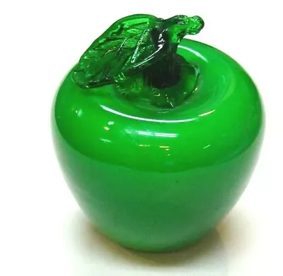Vintage HEAVY Blown SOLID Glass Green Apple Paperweight Figurine 4  Tall-Murano? • $24