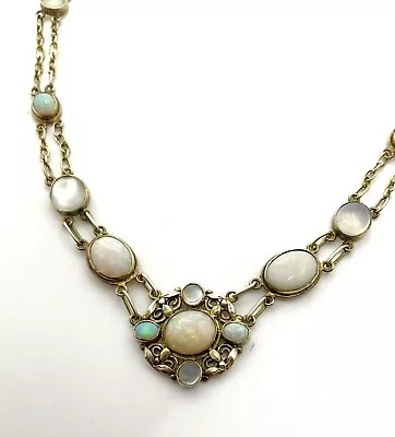 Unusual Arts And Crafts Necklace 14K Opals Moonstones Circa 1900 • $1195